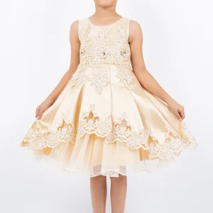 Beautiful Satin Laser Cut Flower Girl Dress by Cinderella Couture USA AS5127
