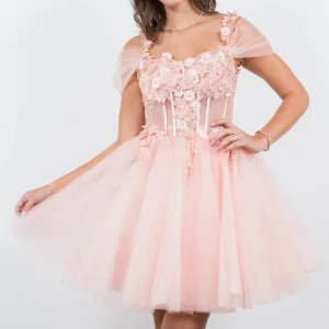 3D Flowers Shoulder Strap Short Party Dress by Cinderella Couture USA AS5134J