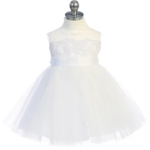 Baby Girl Lace Applique Illusion Neckline Dress by TIPTOP KIDS - AS5805S