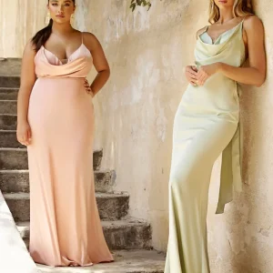 Satin Cowl Gown by Cinderella Divine 7487 -Special Occasion/Curves