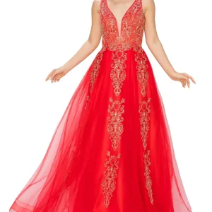 Red Floral Glitter Tulle Dress by Cinderella Couture USA AS8029J-RED - Special Occasion/Curves