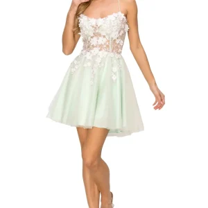 3D Handcrafted Flowers Tulle Short Party Dress by Cinderella Couture USA AS8053J
