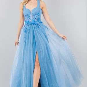 3D Floral Halter A-Line Slit Party Dress by Cinderella Couture USA AS8076J