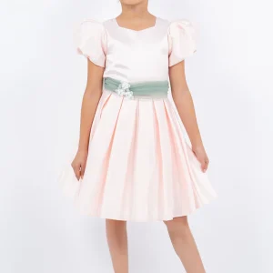 Puff Sleeve Satin Flower Girl Dress by Cinderella Couture USA AS9159