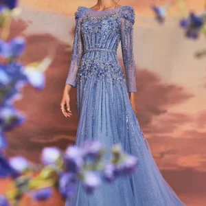 Beaded Long Sleeve A-Line Gown by Andrea & Leo Couture A1167 - Special Occasion/Curves