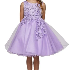 Pearl Beaded Floral Glitter Tulle Party Dress by Cinderella Couture USA AS9022