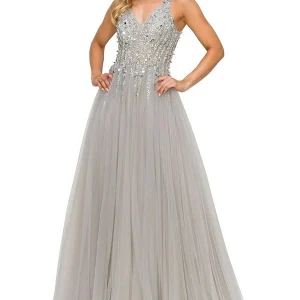 Silver Sequins Lace Tulle A-line Gown by Cinderella Couture USA AS8034J-SIL - Special Occasion/Curves
