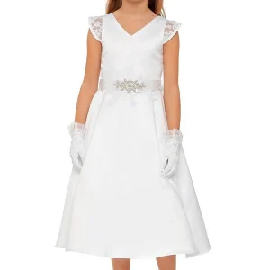 Cap Lace Sleeve Satin Girl Communion Dress by Cinderella Couture USA AS2009