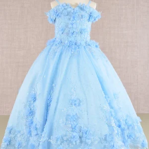 Embellished Glitter Cut-Away Shoulder Kids Dress by Elizabeth K - GK110