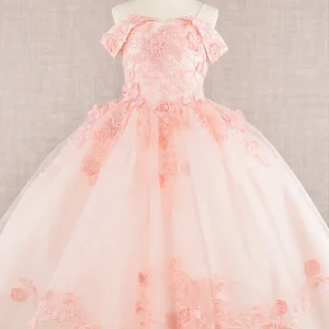 Floral Embroidery Cut-Away Shoulder Kids Dress by Elizabeth K - GK112