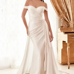 Off The Shoulder Draped Bridal Gown with Overskirt by Ladivine WN315