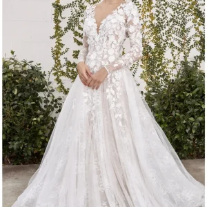 Floral Long Sleeve A-Line Bridal Gown Andrea & Leo Couture - A1067W YVAINE