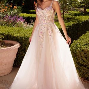 Andrea & Leo Couture A1288 A-Line with Multi Colored Floral Gown - Special Occasion