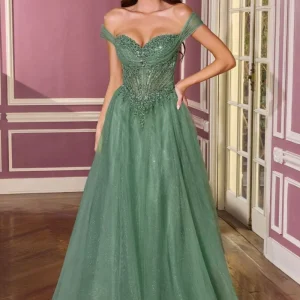 Off Shoulder Neckline A-Line Gown By Ladivine CC493 - Women Evening Formal Gown - Special Occasion/Curves