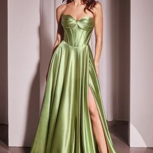 Strapless Satin A-Line Gown By Ladivine CD378 - Women Evening Formal Gown - Special Occasion/Curves