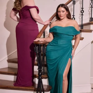 Off Shoulder Layered Tulle Gown By Ladivine CD387C - Women Evening Formal Gown - Curves