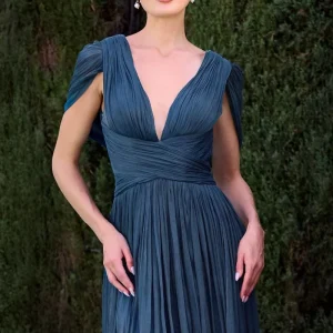 Deep V-Neckline A-Line Gown By Ladivine CD413 - Women Evening Formal Gown - Special Occasion/Curves