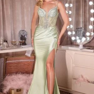 Beaded Sweetheart High Slit Gown By Ladivine CD686 - Women Evening Formal Gown - Special Occasion
