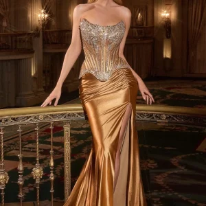 Embellished Boned Corset Sheath Gown By Ladivine CD733 - Women Evening Formal Gown - Special Occasion