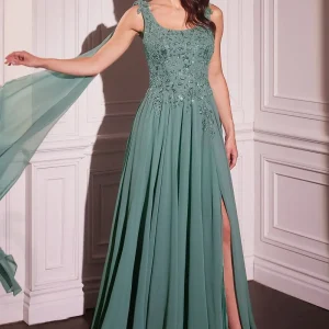 Chiffon Scoop Neckline A-Line Gown By Ladivine CDS509 - Women Evening Formal Gown - Special Occasion