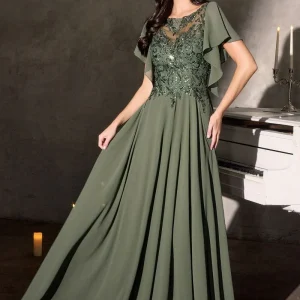 Chiffon Illusion Neckline A-Line Gown By Ladivine CL09 - Women Evening Formal Gown - Special Occasion/Curves