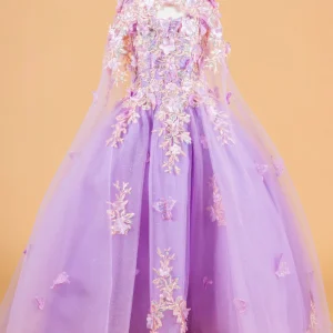 Butterfly Applique Sweetheart Tulle Kids Mini Quince Dress by Elizabeth K - GK119