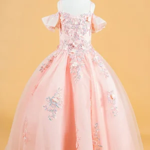 3D Flower Applique V-Neckline Kids Mini Quince Dress by Elizabeth K - GK120