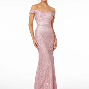 Elizabeth K - GL1829 - Glitter Netting V-Neck Mermaid Dress