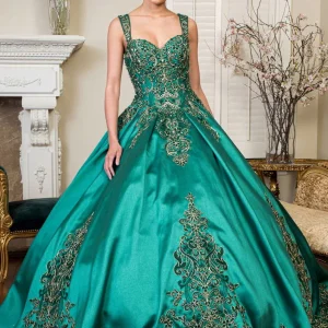 Elizabeth K - GL1930 - Embroidered Strap Satin Quinceanera Dress
