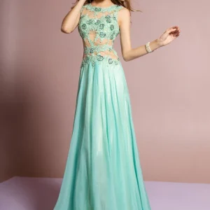 Embellished Sleeveless Crew Neckline Dress by Elizabeth K - GL2065