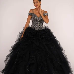 Elizabeth K - GL2516 - Embellished Cut-Away Shoulder Quinceanera Dress