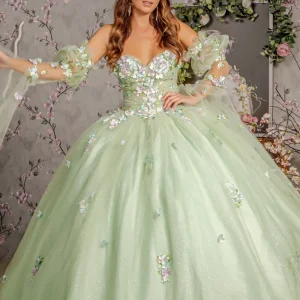 3D Flower Sweetheart Neckline Quinceanera Dress by Elizabeth K - GL3300