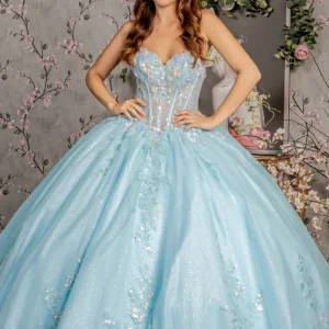 3D Flower Embroidery Strapless Quinceanera Dress by GLS by Gloria - GL3332