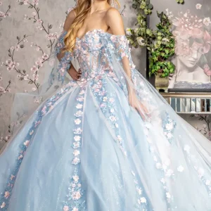 3D Flower Off Shoulder Glitter Quinceanera Dress by GLS by Gloria - GL3468
