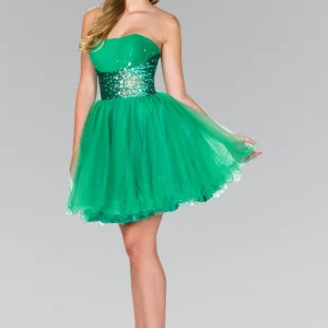 Elizabeth K - GS1050 - Strapless Straight Across Tulle Cocktail Dress - Short