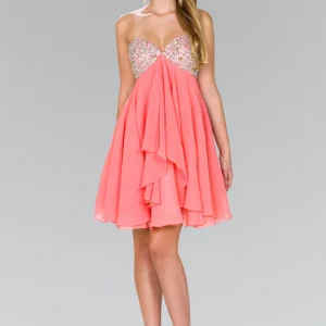 Elizabeth K - GS1142 - Strapless Chiffon Sweetheart Neck Cocktail Dress - Short