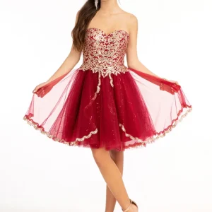 Elizabeth K - GS1980 - Glitter and Sequin Sweetheart Cocktail Dress  - Short