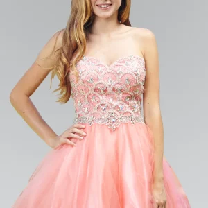Elizabeth K - GS2031 - Jewel Strapless Sweetheart Tulle Cocktail Dress - Short