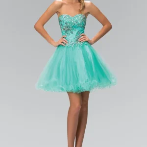 Elizabeth K - GS2132 - Embellished Bodice Sweetheart Tulle Cocktail Dress - Short