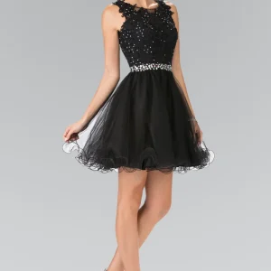 Elizabeth K - GS2375 - Lace Illusion A-line Cocktail Dress - Short