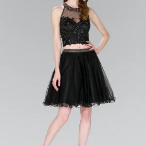 Elizabeth K - GS2398 - Two-Piece Strap-Back Tulle Cocktail Dress - Short