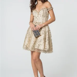 Elizabeth K - GS2833 - Jewel and Sequin Embellished Cocktail Dress - Short