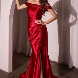 Satin Off The Shoulder Straps Gown By Ladivine J877 - Women Evening Formal Gown - Special Occasion/Curves
