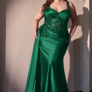 Embellished Sweetheart Neckline Leg Slit Gown By Ladivine KV1125C - Women Evening Formal Gown - Curves