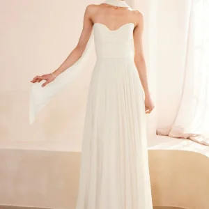 Strapless Chiffon Scoop Neck A-Line Bridal Gown by Amoris T703W